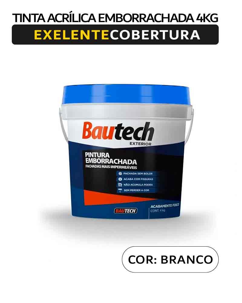 Tinta Acrílica Emborrachada - 4KG - Branco Fosco - Bautech