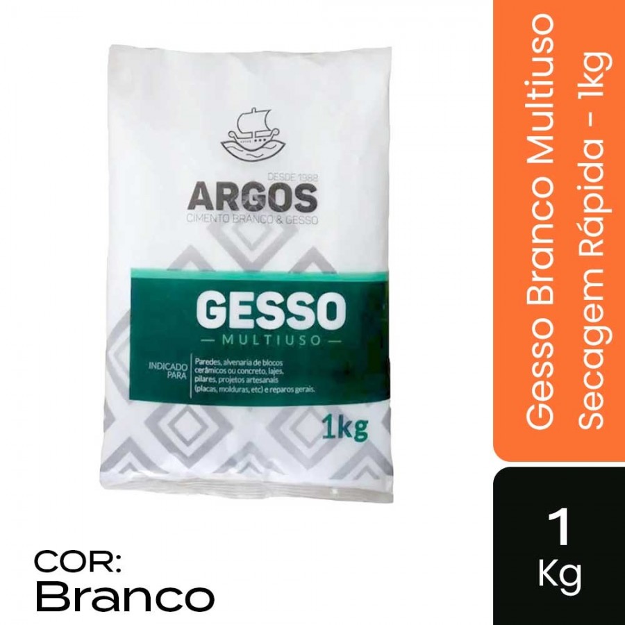 Gesso Branco - Saco 1kg - Multiuso Secagem Rápida Argos