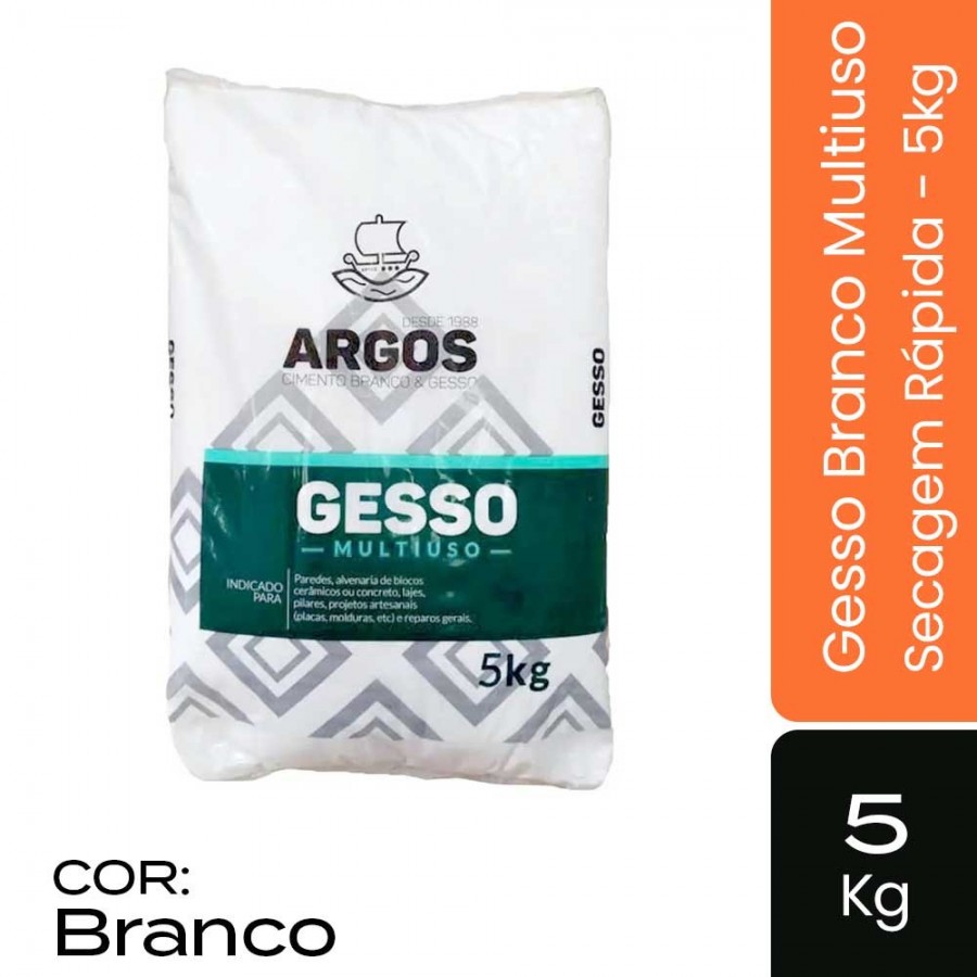 Gesso Branco - Saco 5kg - Multiuso Secagem Rápida Argos