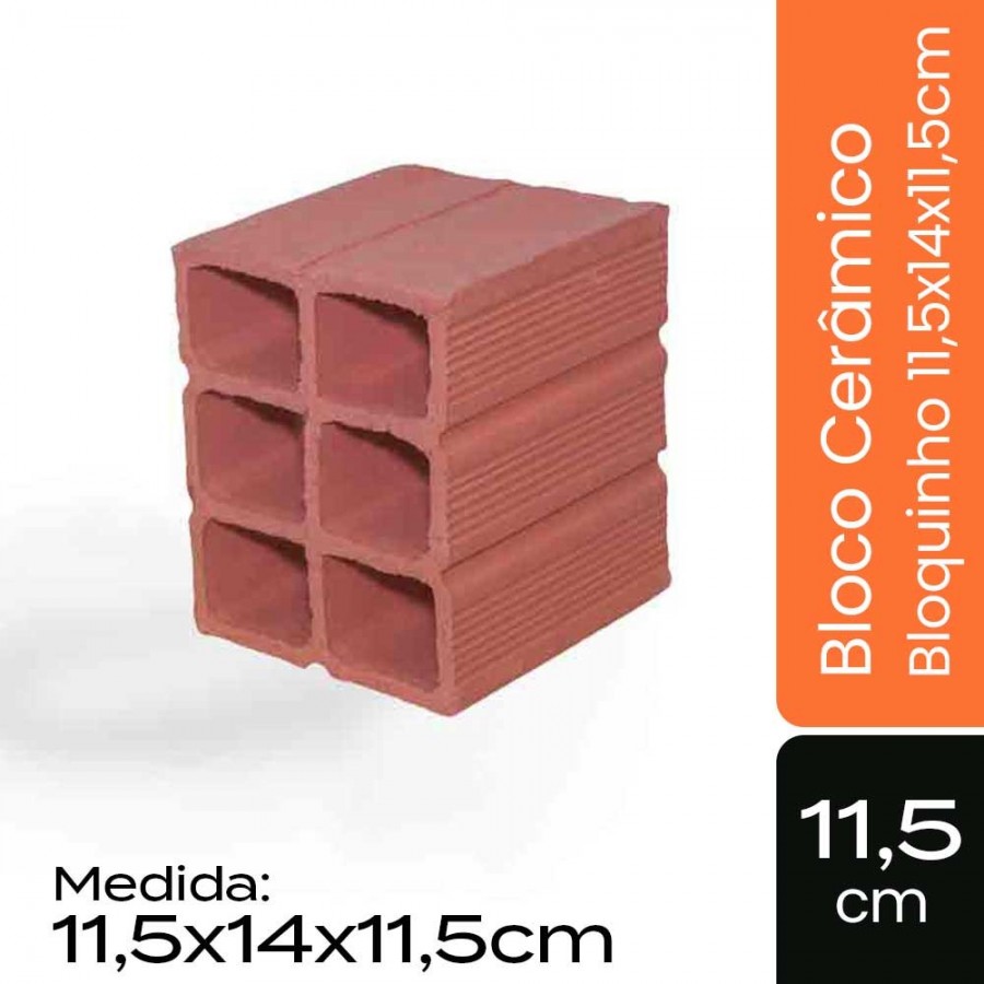 Bloco Cerâmico 11,5x14x11,5cm - Meio Bloquinho Cer Nova Conquista de Tatui