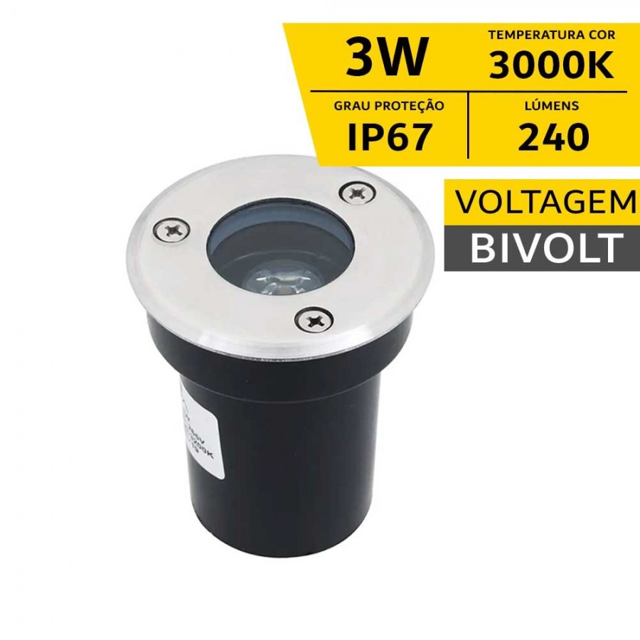 Spot de Solo Blindado - 3W IP67 Bivolt  - 3.000K - Gaya Ref 9722