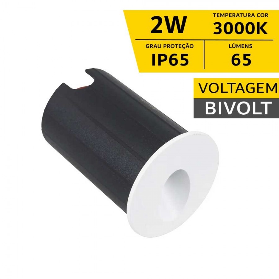 Balizador Embutido Gota Redondo Branco - 2W IP65 Bivolt  - 3.000K