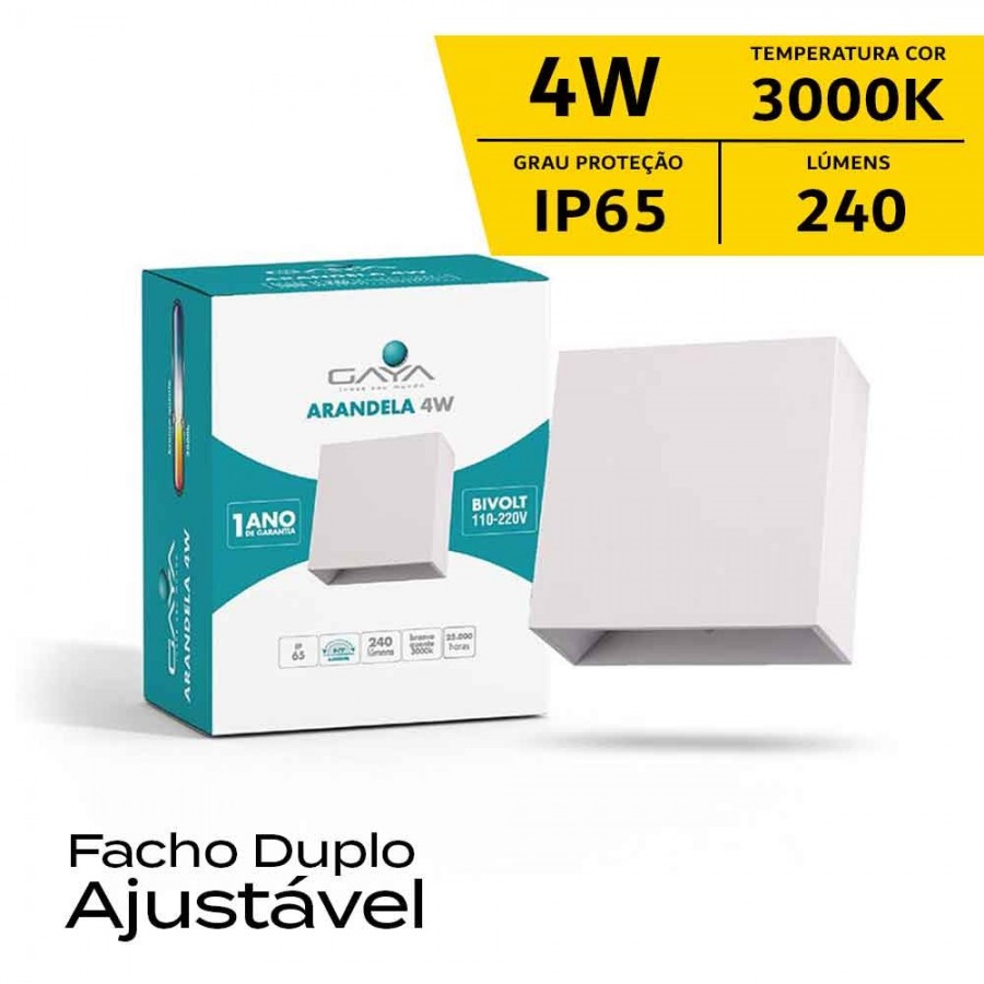 Arandela c/ Facho Duplo Ajustável - 4W IP65 Bivolt - 3.000K - Branco - Gaya Ref 9680