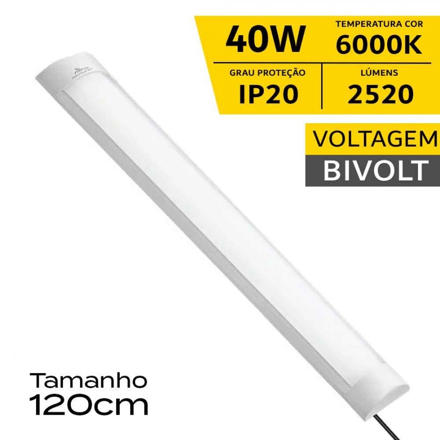 Luminária Slim LED Integrada - 120cm - 40W IP20 Bivolt - 6.000K - Gaya Ref 9619
