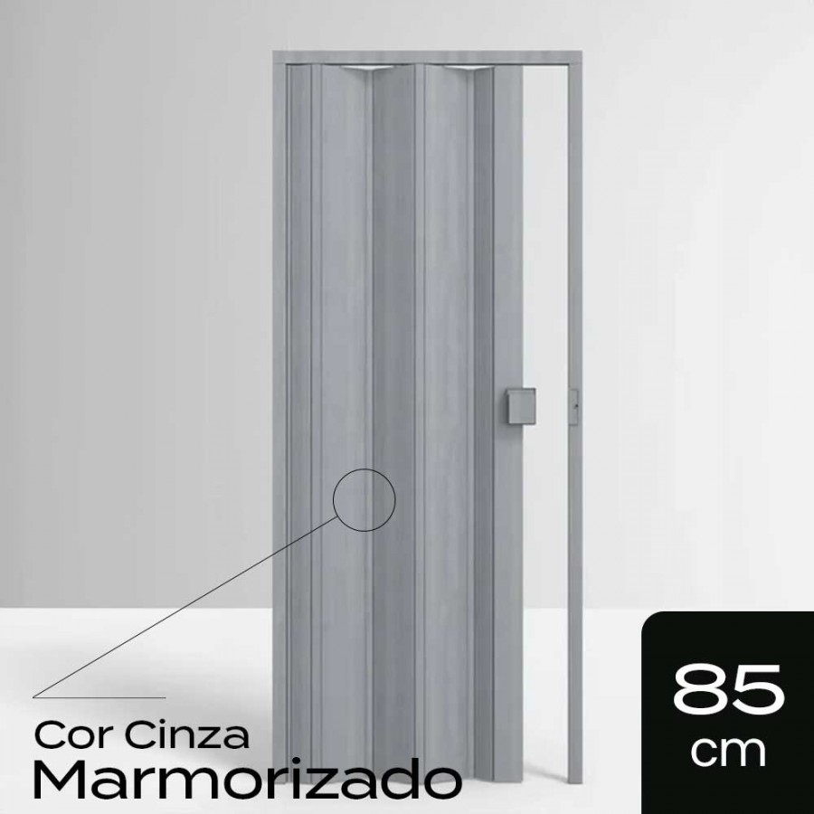 Porta Sanfonada de PVC - 210x85cm - Cor Cinza Marmorizado Permatti