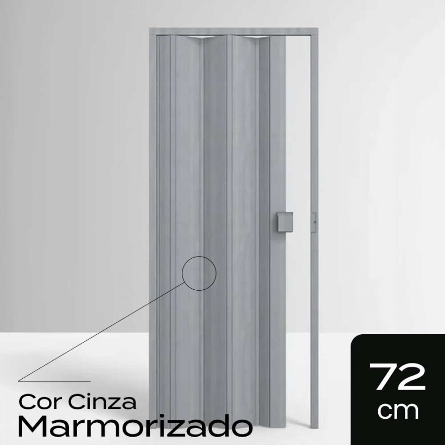 Porta Sanfonada de PVC - 210x72cm - Cor Cinza Marmorizado Permatti