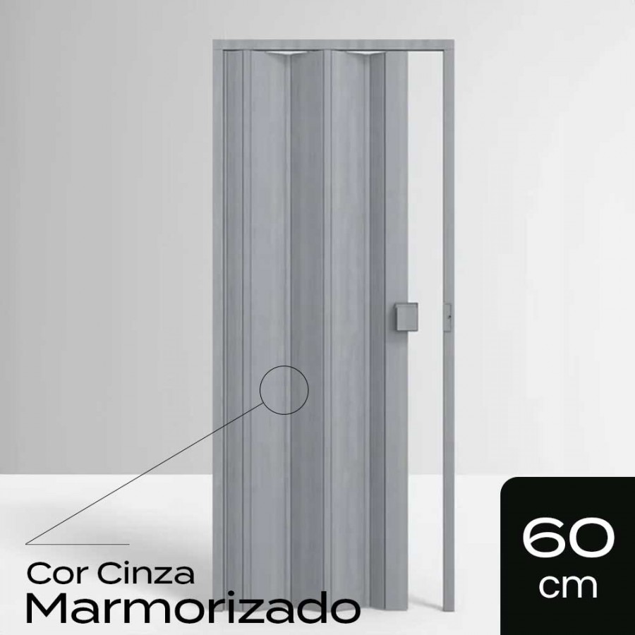 Porta Sanfonada de PVC - 210x60cm - Cor Cinza Marmorizado Permatti
