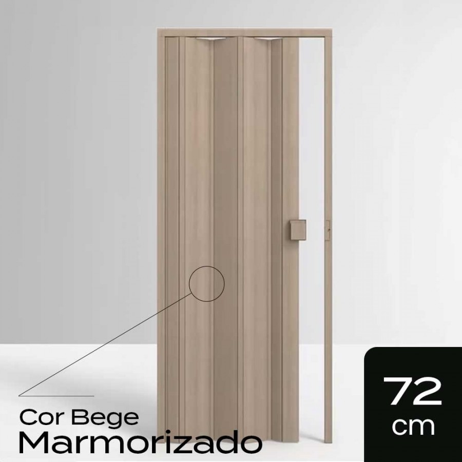 Porta Sanfonada de PVC - 210x72cm - Cor Bege Marmorizado Permatti