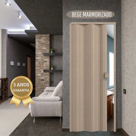 Porta Sanfonada de PVC - 210x85cm - Cor Bege Marmorizado Permatti