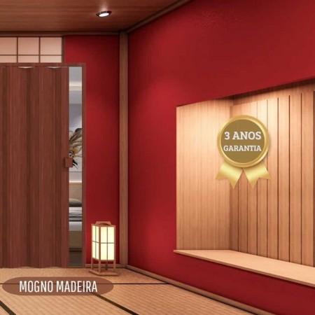Porta Sanfonada de PVC - 210x85cm - Cor Mogno Madeira Permatti