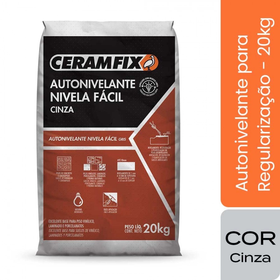 Autonivelante Nivela Pisos - 20KG - Cinza - Nivela Fácial Superfícies Ceramfix