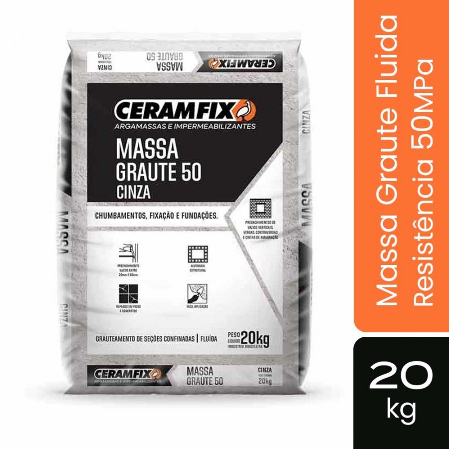 Argamassa Graute 20kg - 50MPa - Interno e Externo Argamassa Pronta Fluida Ceramfix