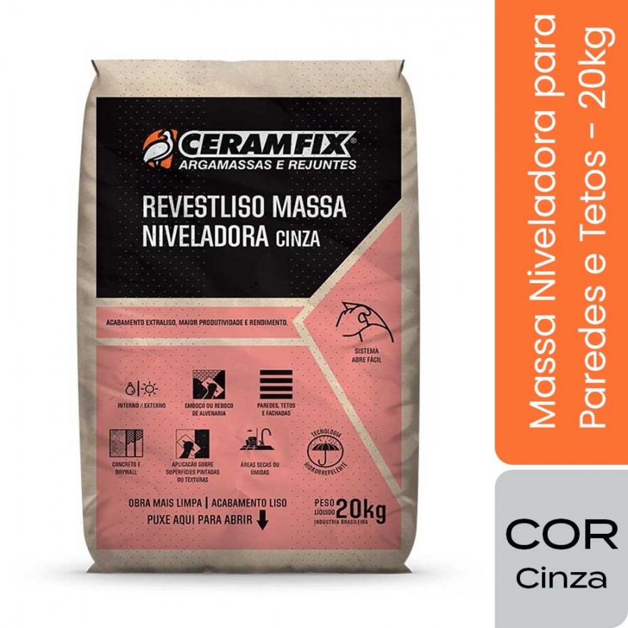 Revestliso Massa Niveladora - 20KG - Cinza Hidrorepelente Ceramfix