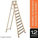 Escada Americana de Madeira Reforçada - 12 Degraus - ESEG