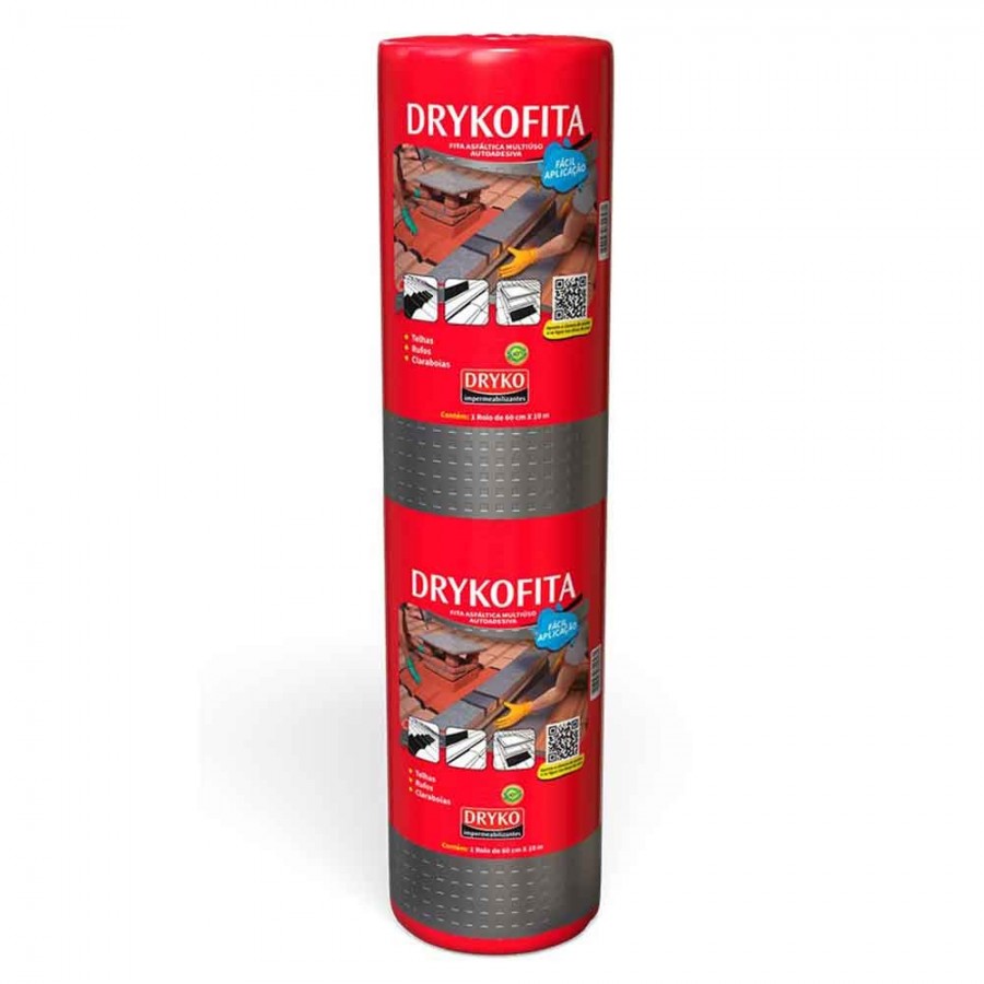 Dryko Fita - Alumínio - 60cm x 10m x 1mm - Manta Asfáltica Adesiva para Telhado Dryko