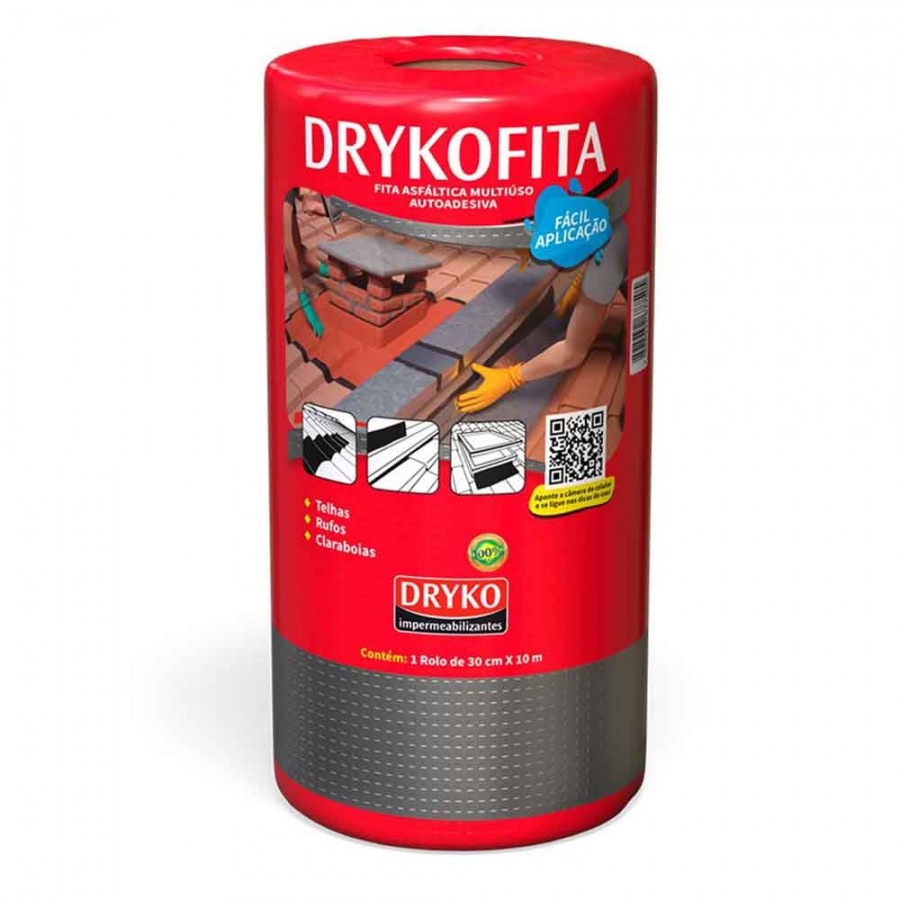 Dryko Fita - Alumínio - 30cm x 10m x 1mm - Manta Asfáltica Adesiva para Telhado Dryko