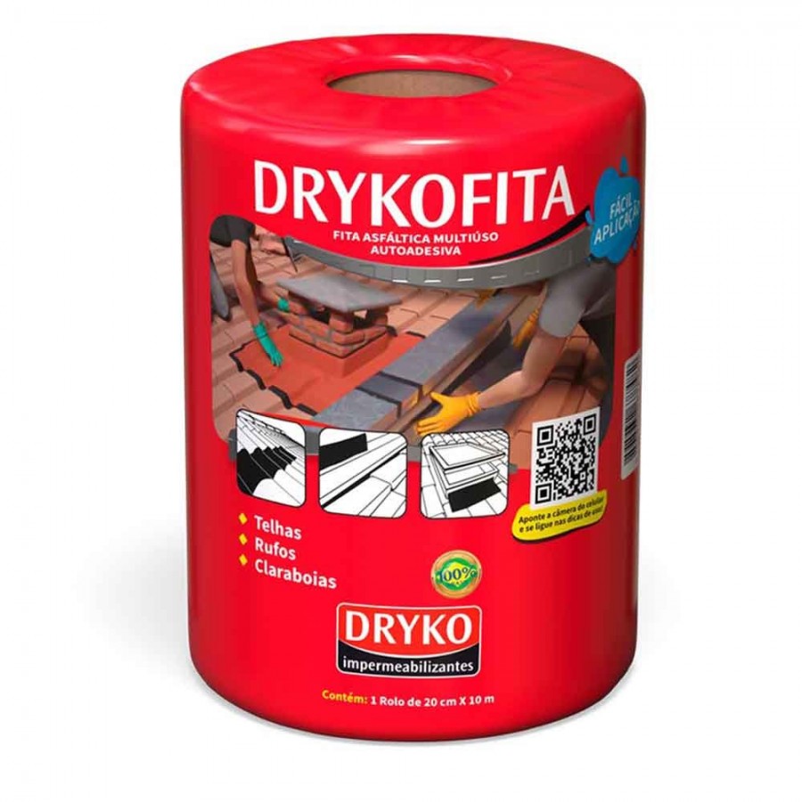 Dryko Fita - Alumínio - 20cm x 10m x 1mm - Manta Asfáltica Adesiva para Telhado Dryko