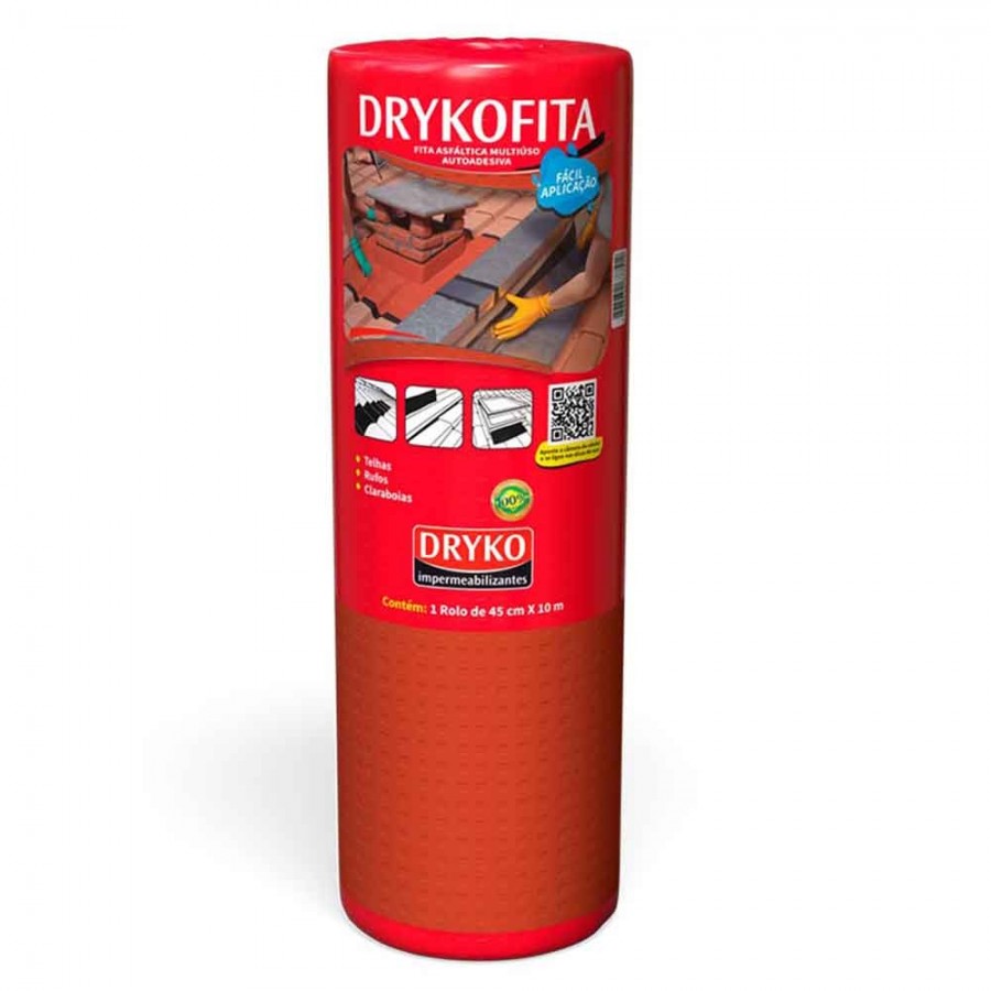 Dryko Fita - Terracota - 45cm x 10m x 1mm - Manta Asfáltica Adesiva para Telhado Dryko