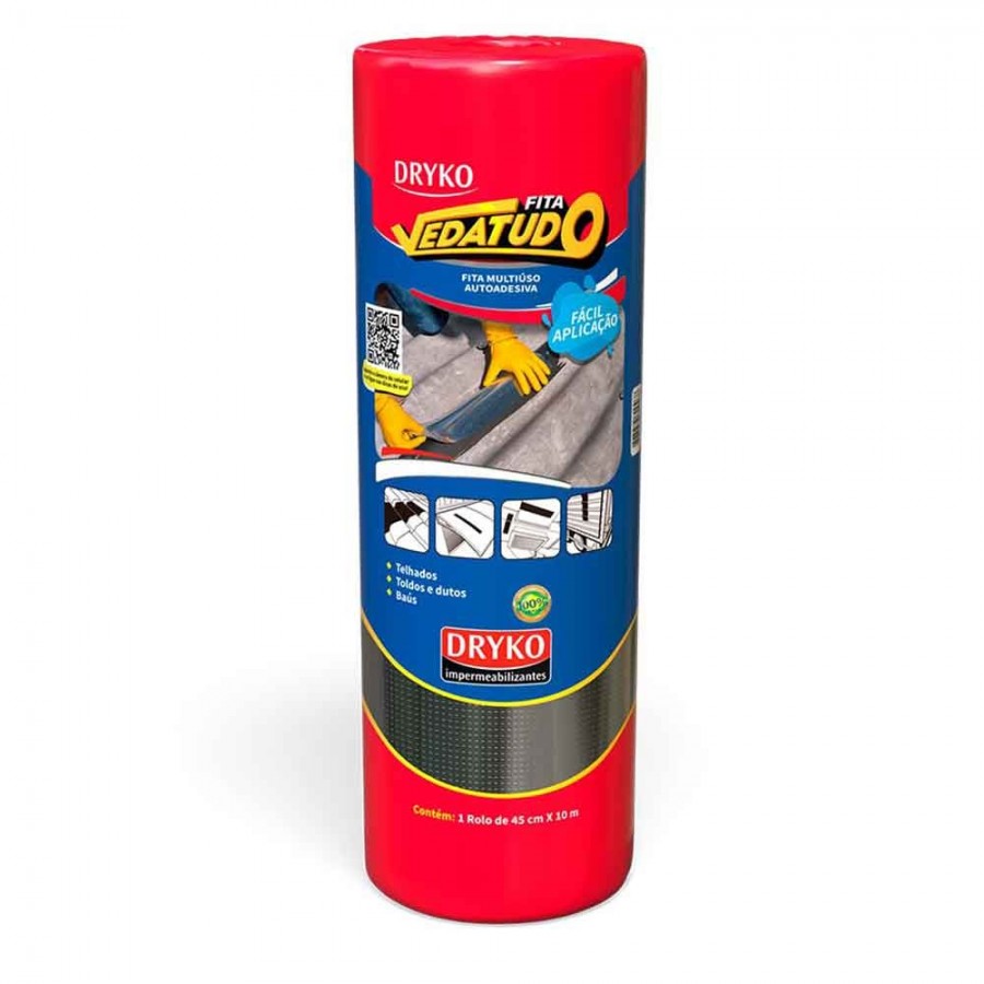 Dryko Fita Vedatudo - Alumínio - 45cm x 10m - Manta Asfáltica Adesiva para Telhado Dryko