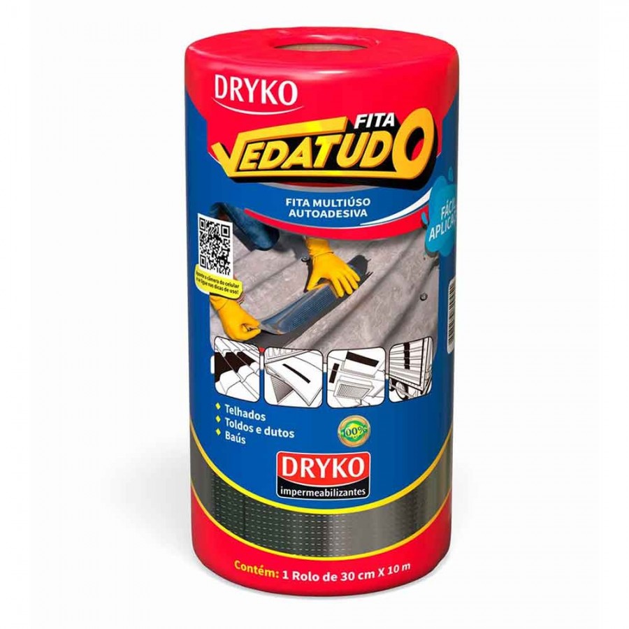 Dryko Fita Vedatudo - Alumínio - 30cm x 10m - Manta Asfáltica Adesiva para Telhado Dryko