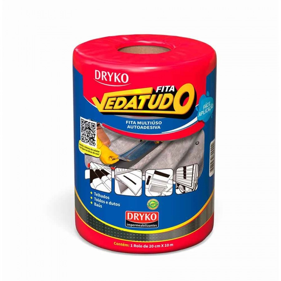 Dryko Fita Vedatudo - Alumínio - 20cm x 10m - Manta Asfáltica Adesiva para Telhado Dryko