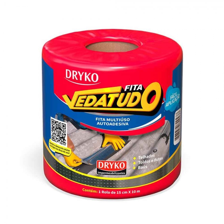 Dryko Fita Vedatudo - Alumínio - 15cm x 10m - Manta Asfáltica Adesiva para Telhado Dryko