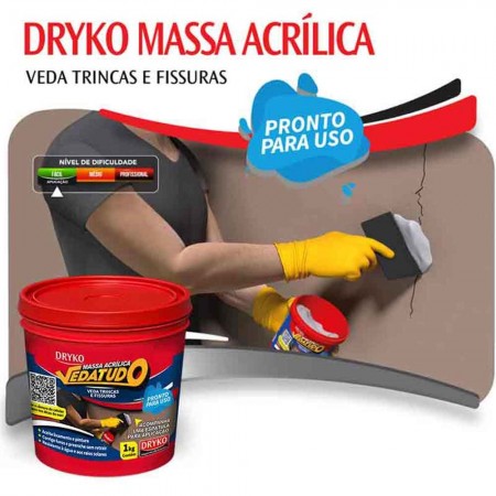 Veda Trinca Massa p/ Reparos Rápidos - 1kg - Massa Acrilica Branca Dryko
