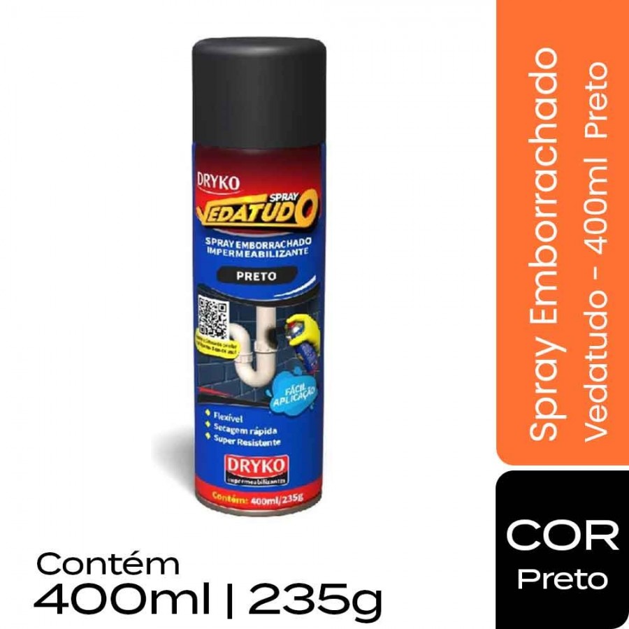 Spray Líquido Emborrachado Vedatudo - 400ml - Preto - Dryko Spray Líquido Emborrachado Vedatudo - 400ml - Preto - Dryko