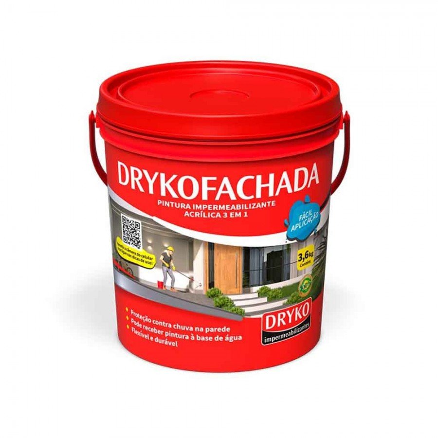 Drykofachada - 3,6kg Galão - Branco - Dryko Tinta Impermeabilizante Parede - Item Similar ao Vedapren Parede