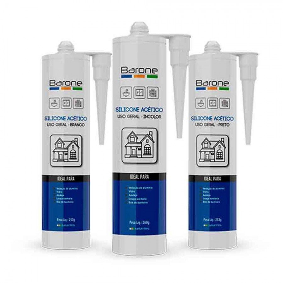 Silicone Selante Acético - 253g - Incolor - Barone