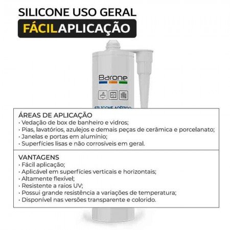 Silicone Selante Acético - 253g - Incolor - Barone