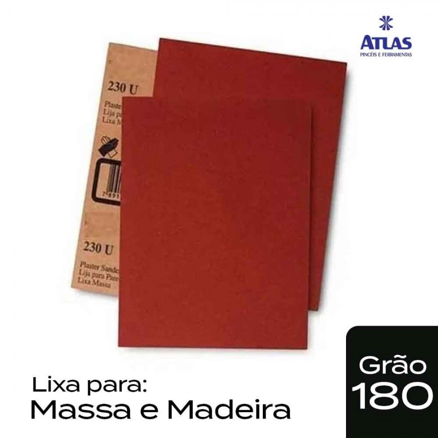 Lixa para Massa e Madeira Grão 180 - Atlas - Ref 10/180