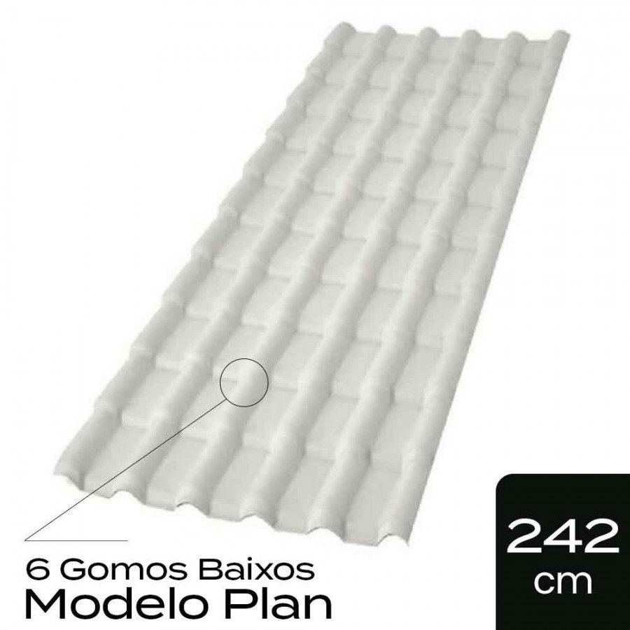 Telha de PVC Tipo Plan - 242x88cm - Cor Cinza Colonial Permatti