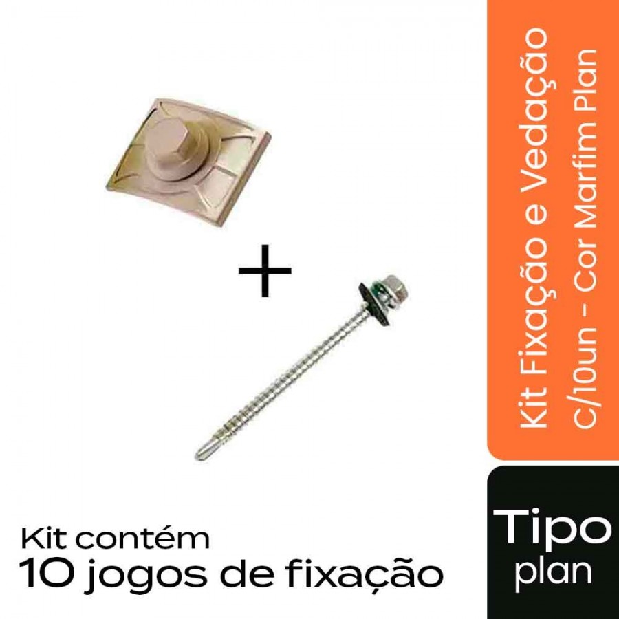 Kit Fixação e Vedação C/10un p/ Telha Tipo Plan - Cor Marfim - Modelo Plan Permatti