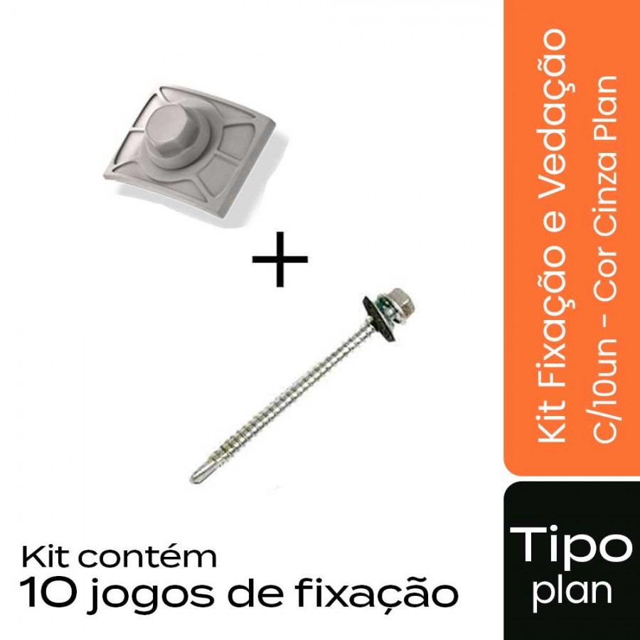 Kit Fixação e Vedação C/10un p/ Telha Tipo Plan - Cor Cinza - Modelo Plan Permatti