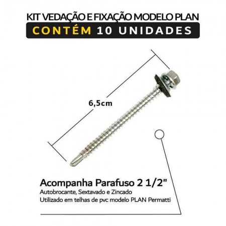 Kit Fixação e Vedação C/10un p/ Telha Tipo Plan - Cor Cinza - Modelo Plan Permatti