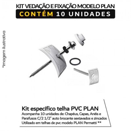 Kit Fixação e Vedação C/10un p/ Telha Tipo Plan - Cor Cinza - Modelo Plan Permatti