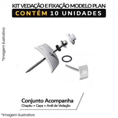 Kit Fixação e Vedação C/10un p/ Telha Tipo Plan - Cor Cinza - Modelo Plan Permatti
