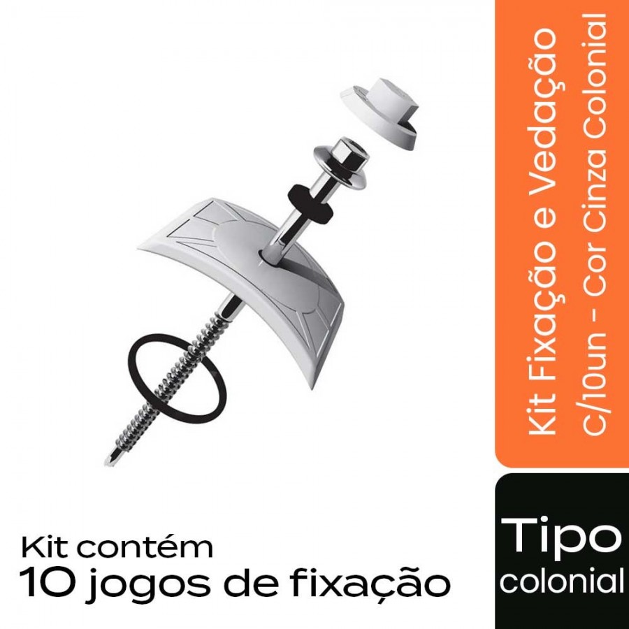 Kit Fixação e Vedação C/10un p/ Telha Tipo Colonial - Cor Cinza - Modelo Colonial Permatti