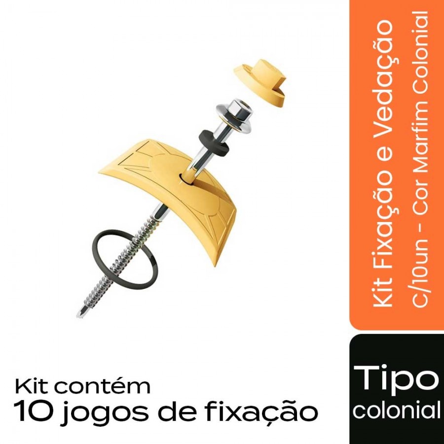Kit Fixação e Vedação C/10un p/ Telha Tipo Colonial - Cor Marfim - Modelo Colonial Permatti