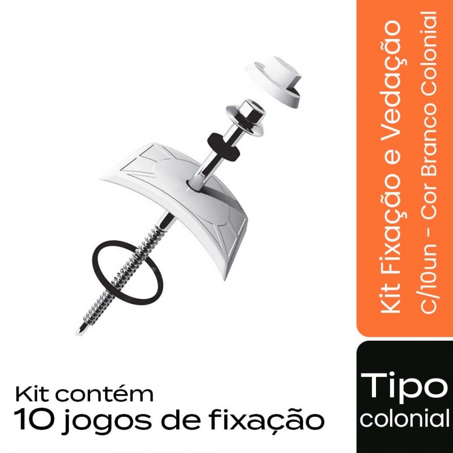 Kit Fixação e Vedação C/10un p/ Telha Tipo Colonial - Cor Branco - Modelo Colonial Permatti