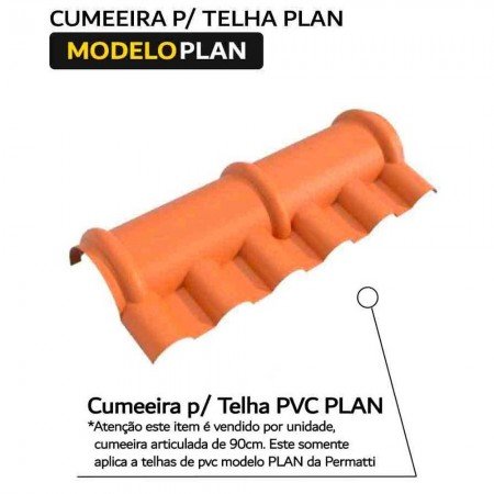 Cumeeira Central Articulada de PVC p/ Telha Tipo Plan - 90x28cm - Cerâmica - Modelo Plan Permatti