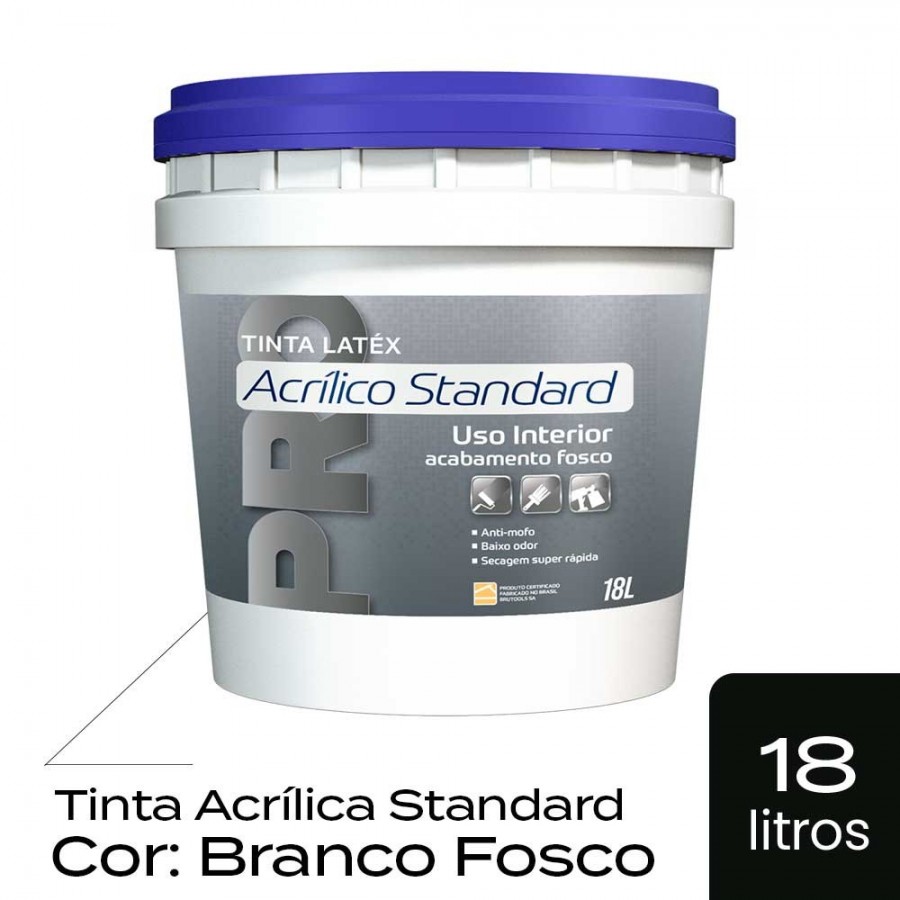 Tinta Acrílica Standard - 18L Uso Interno Fosca - Branco BruColor Tinta Acrílica Standard - 18L Uso Interno Fosca - Branco BruColor