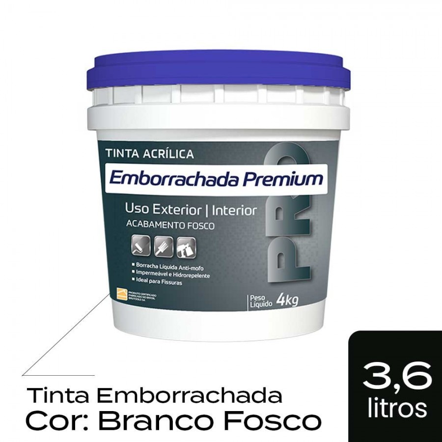 Tinta Emborrachada - 4kg - Branco Fosco Premium Acrílica BruColor