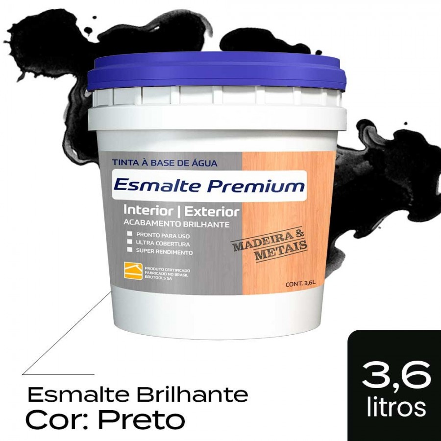 Tinta Esmalte Premium - 3,6L Brilhante - Preto Base Água BruColor