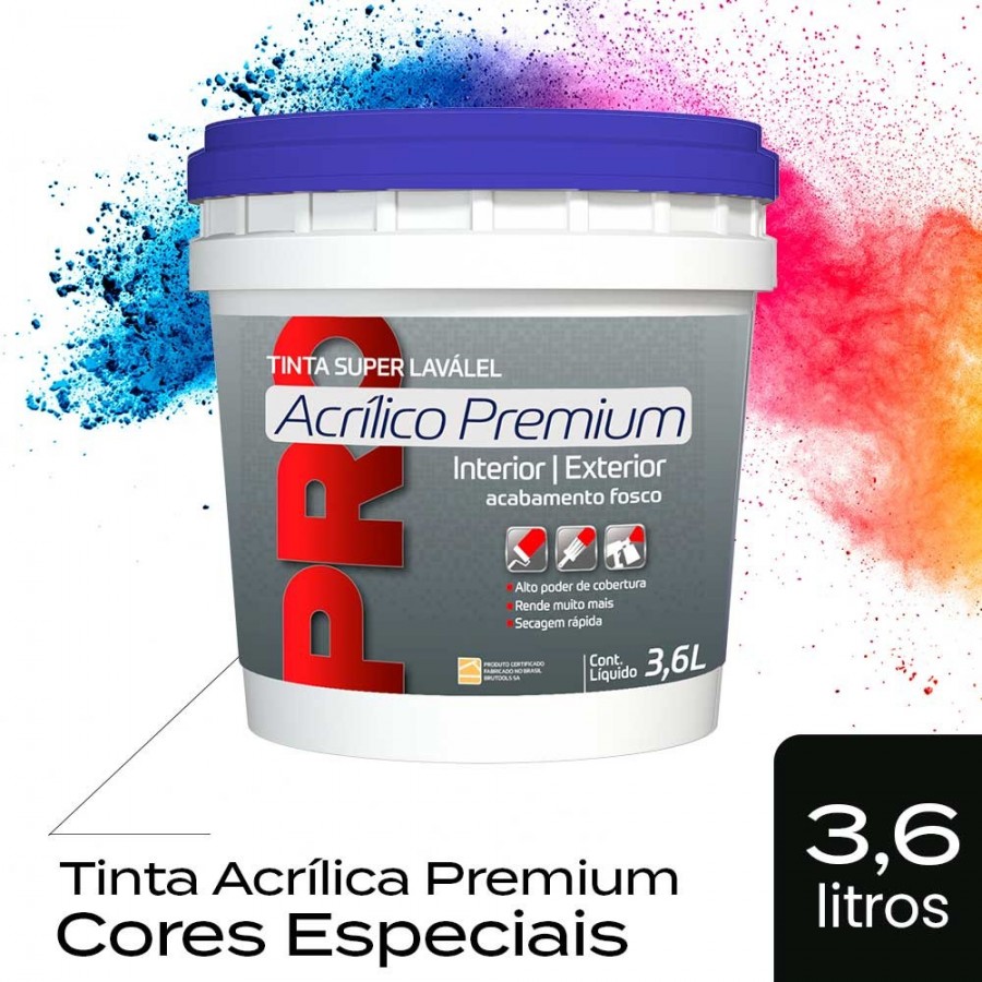 Tinta Acrílica Premium - 3,6L Lavável Fosca - Cores Especiais Uso Interno e Externo BruColor