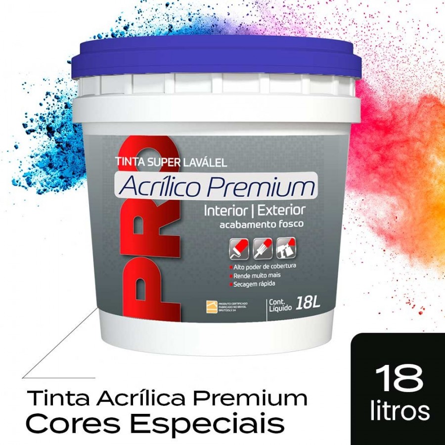 Tinta Acrílica Premium - 18L Lavável Fosca - Cores Especiais Uso Interno e Externo BruColor Tinta Acrílica Premium - 18L Lavável Fosca - Cores Especiais Uso Interno e Externo BruColor