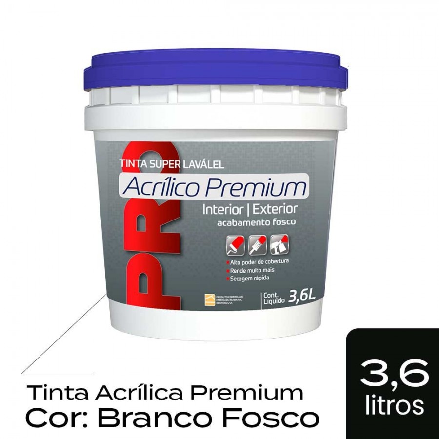 Tinta Acrílica Premium - 3,6L Lavável Fosca - Branco Uso Interno e Externo BruColor Tinta Acrílica Premium - 3,6L Lavável Fosca - Branco Uso Interno e Externo BruColor