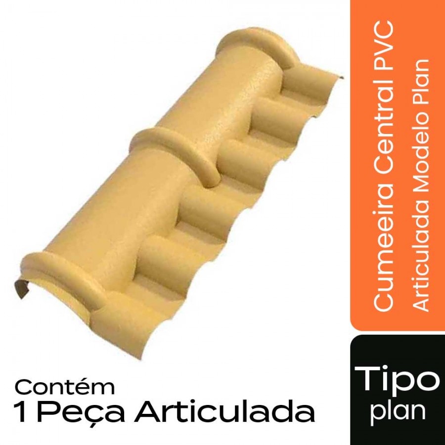 Cumeeira Central Articulada de PVC p/ Telha Tipo Plan - 90x28cm - Marfim - Modelo Plan Permatti