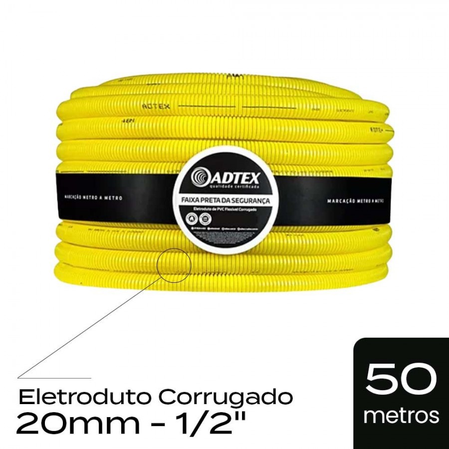 Eletroduto Corrugado 20mm - 1/2" de 50m - Amarelo - Conduíte Flexível de PVC Adtex Eletroduto Corrugado 20mm - 1/2" de 50m - Amarelo - Conduíte Flexível de PVC Adtex